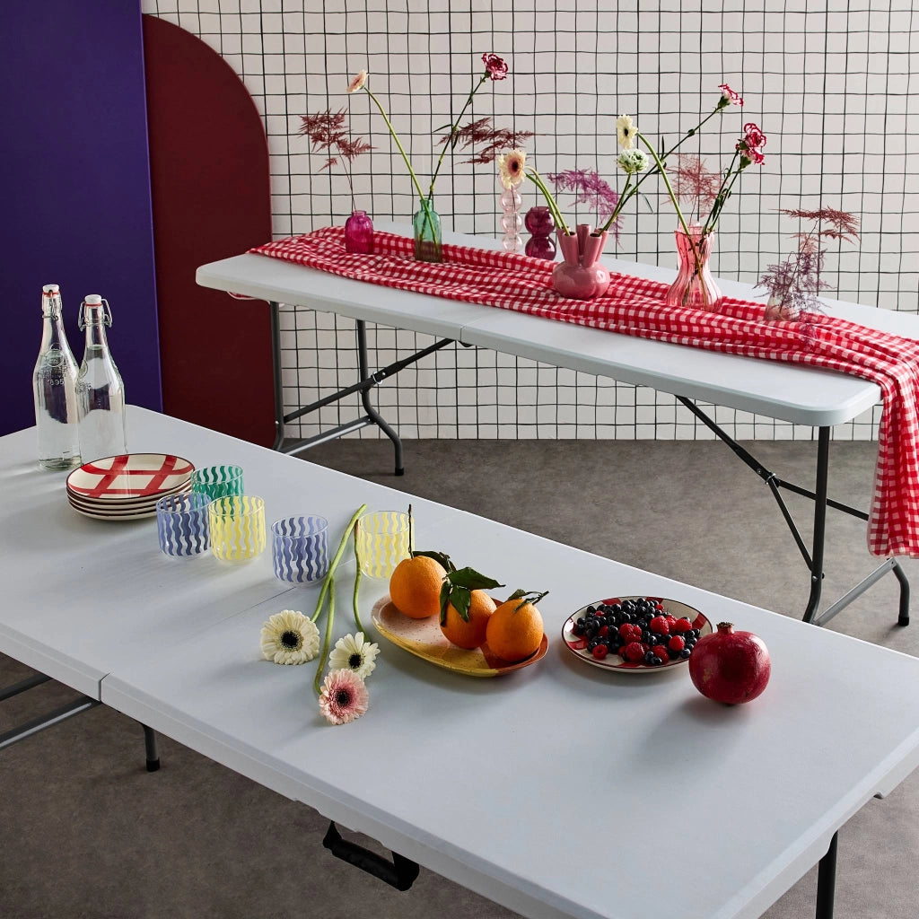 Set di 2 tavoli da ricevimento pieghevoli in plastica, bianco