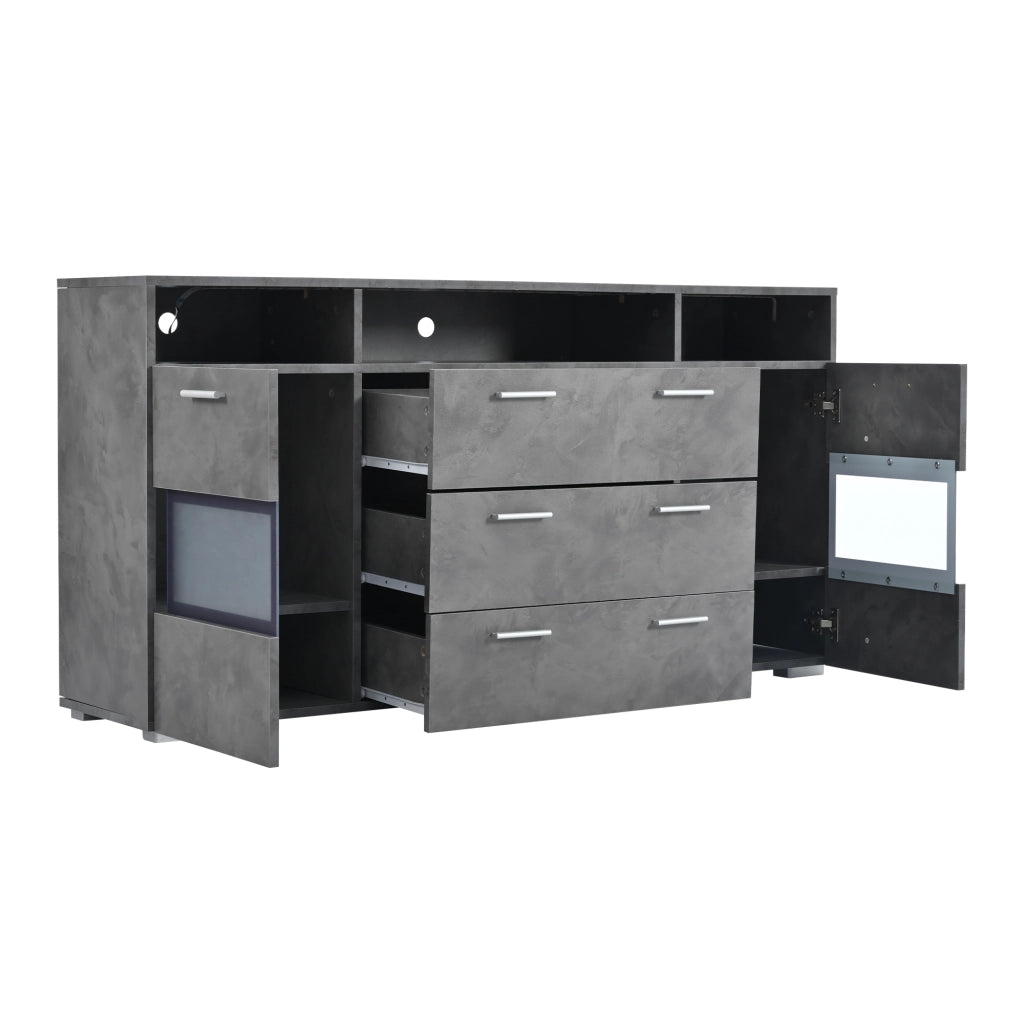 Mobile TV moderno - Zephmum- 140 cm, grigio, illuminazione LED, porte in acrilico trasparente