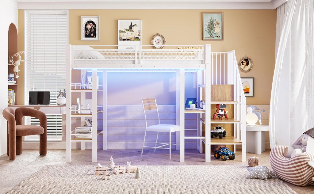 LETTO A SOPPALCO 90x200 cm Metallo Bianco con scrivania e scaffale