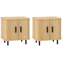 Set 2 Comodini in stile Nordico con Ripiano a 2 Livelli, in Legno e Acciaio, 48x40x48 cm, Nero e Rovere