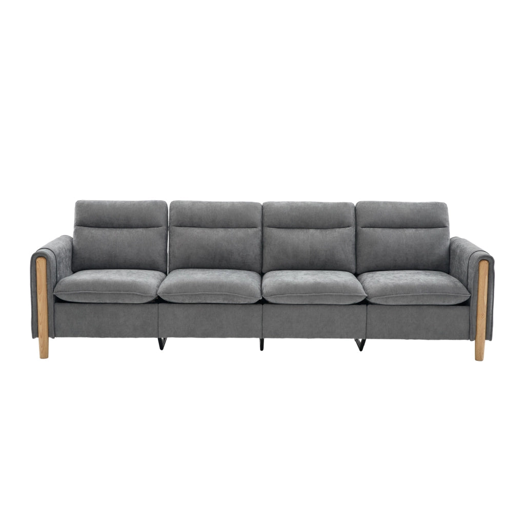 Divano modulare 4 posti con 2 pouf contenitore in ciniglia grigio chiaro HAVRYA