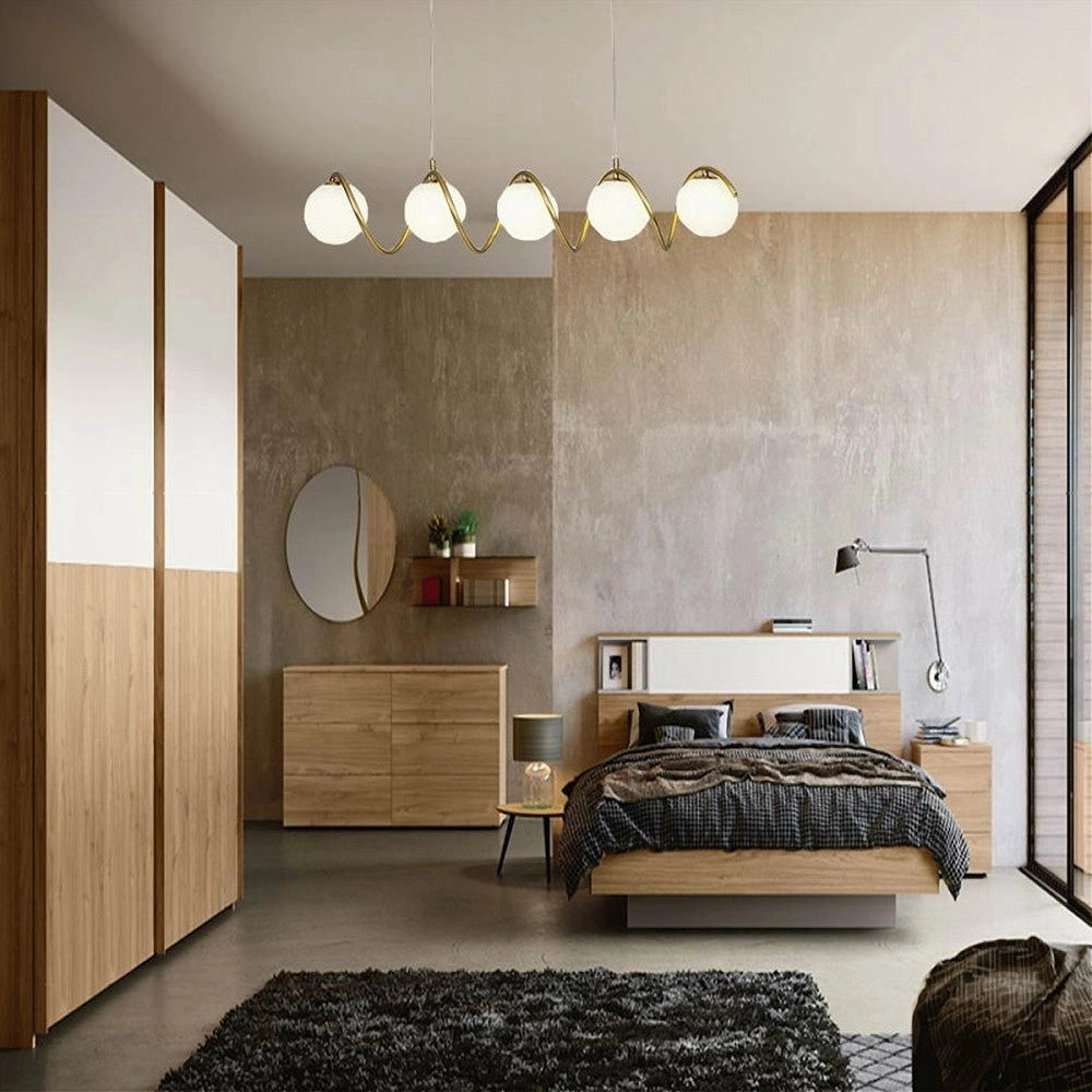 Trade Shop - Lampadario A Sospensione Soffitto Twister Con 5 Sfere Vetro Lampada Bronzo G9 B96 -