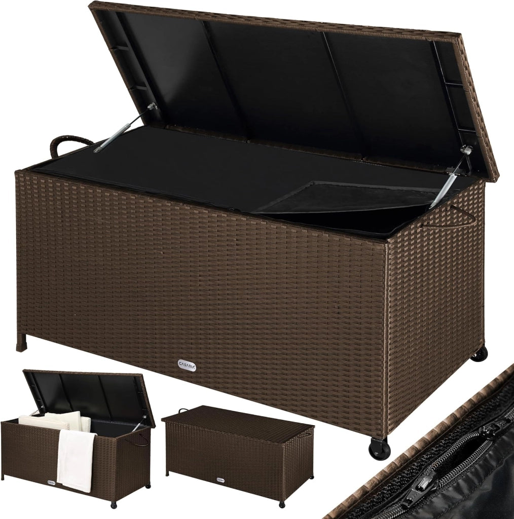 ® Baule da Esterno XXL 117x53x60cm 270L Box con Ruote Impermeabile Resistente Cassettone Contenitore Cuscini Giocatoli Mobili Giardino Bauli
