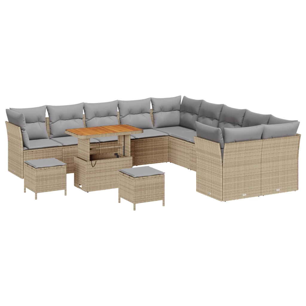 Set Divano Giardino  13 Pezzi con Cuscini Beige Rattan Acacia