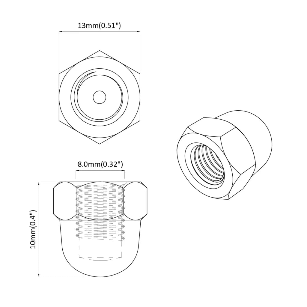 Nuts Esagonali a Ghianda 3913 pcs Argento Metallo
