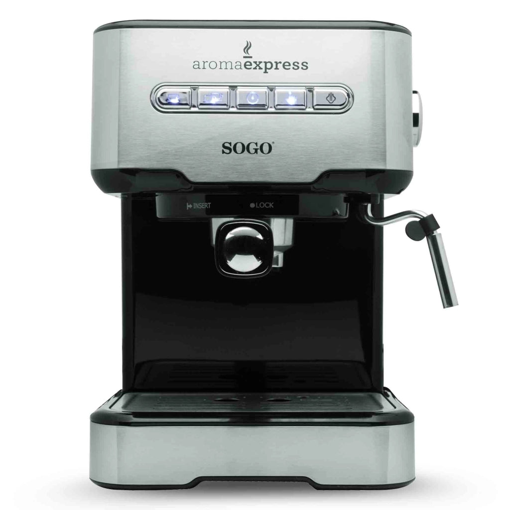 Macchina per caffè espresso e cappuccino con vaporizzatore, 20 bar pressione, serbatoio 1,5L 850W per caffè macinato e cialde - SOGO