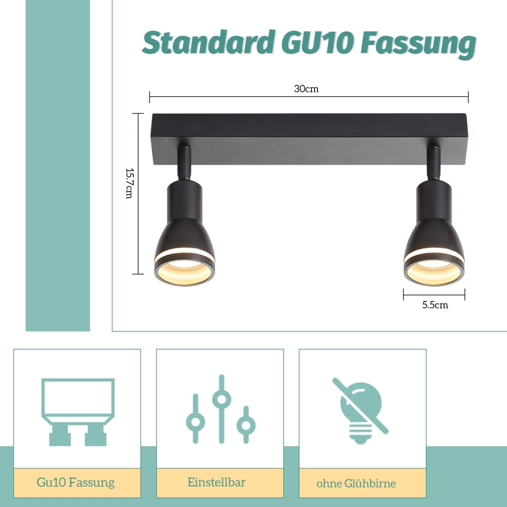 ZMH Faretto da soffitto LED neri 2 lampadine GU10 orientabili moderni per soggiorno