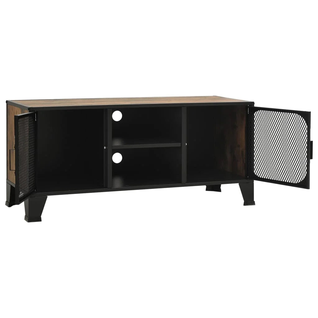 Mobile TV rustico/mobile multimediale scaffale TV/credenza adatto per sala da pranzo soggiorno o camera da letto 105 x 36 x 47 cm metallo e MDF marrone 02_0028307