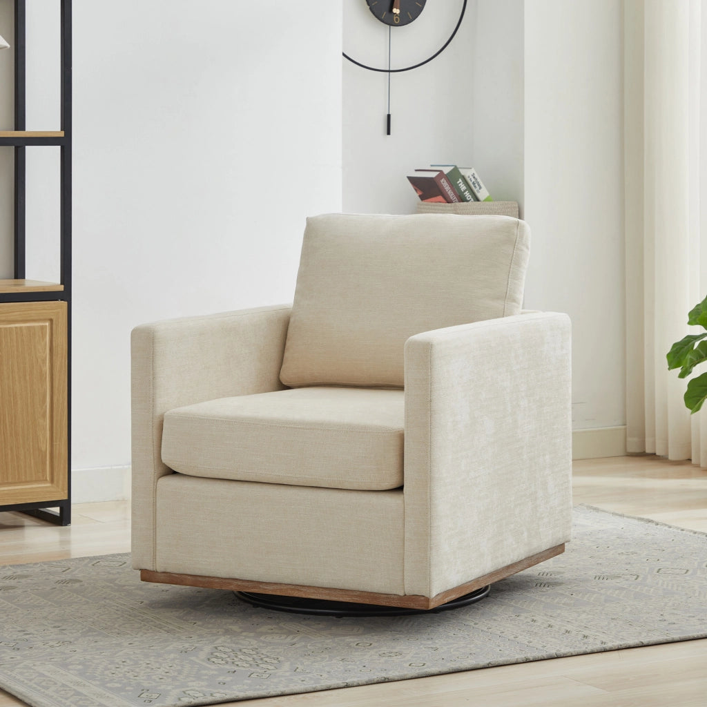 Poltrona Girevole con Braccioli ¨C MINIMAL ¨C Beige, Tessuto Imbottito, 360¡ã
