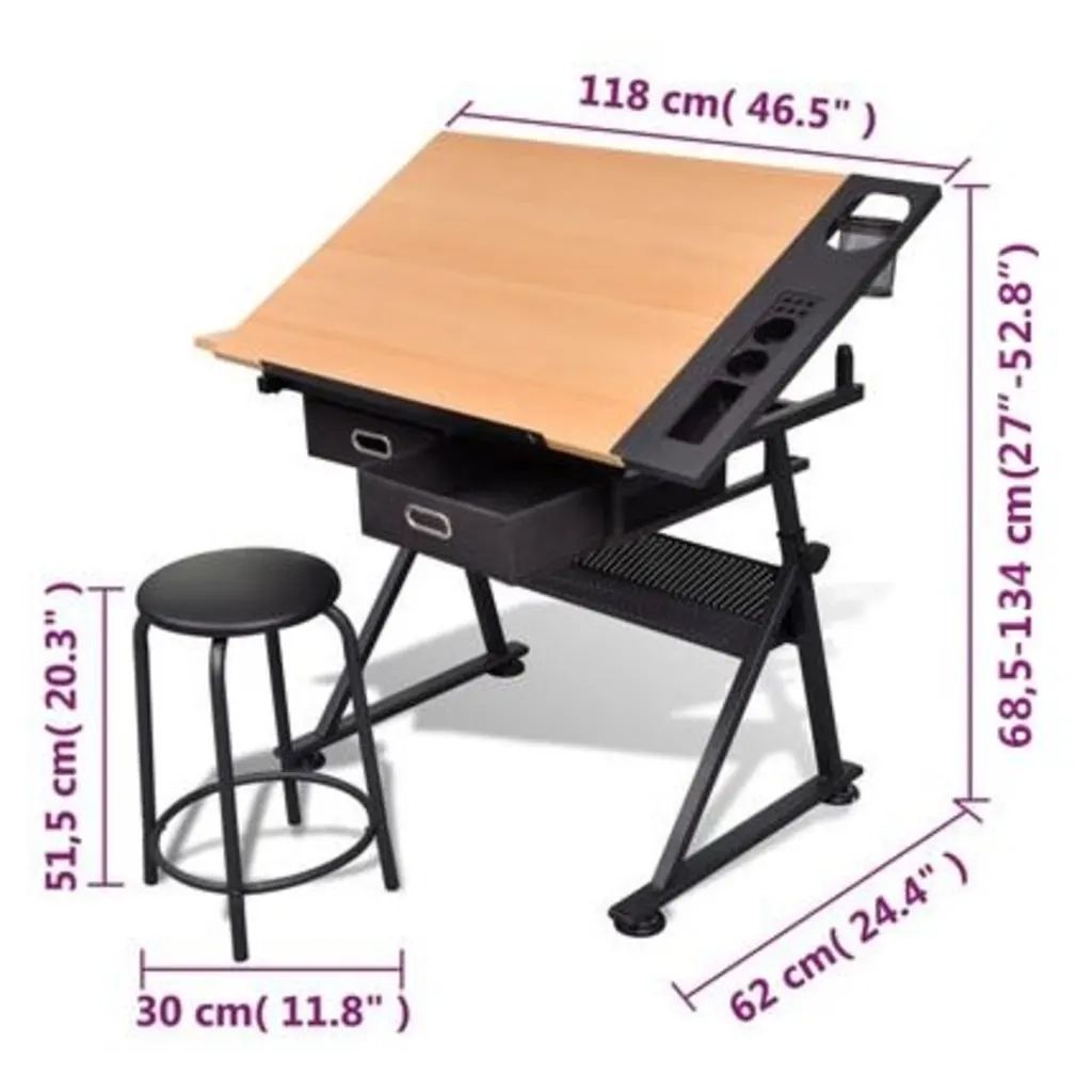 Tavolo Inclinabile da Disegno a Due cassetti con Sgabello CFW4382493