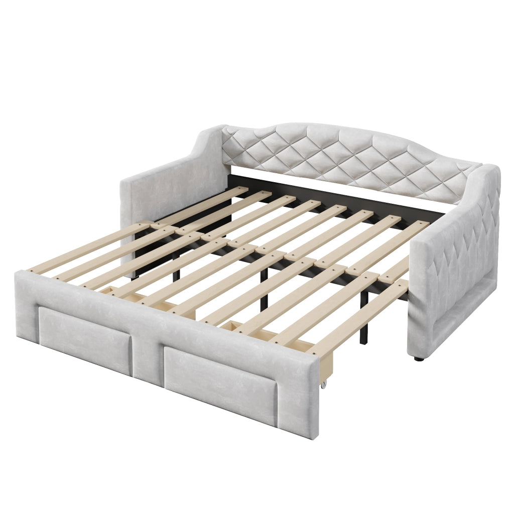 Letto a giorno imbottito con 2 cassetti e LED - Zephmum - Grigio (90x200-180x200 cm)