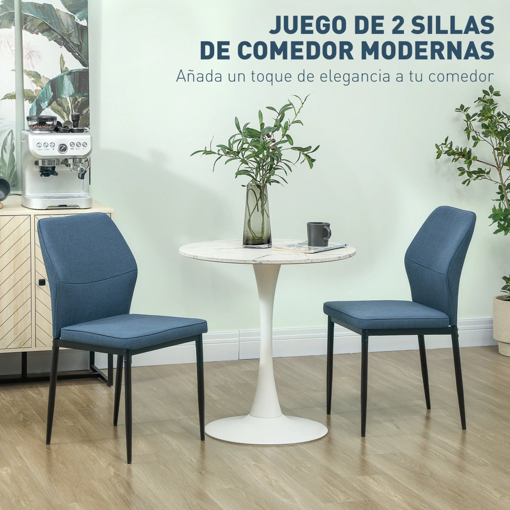 Set 2 Sedie da Pranzo ¨C Xylo ¨C Velluto Sintetico Blu, Schienale Curvo, Gambe Acciaio 45x57x86cm