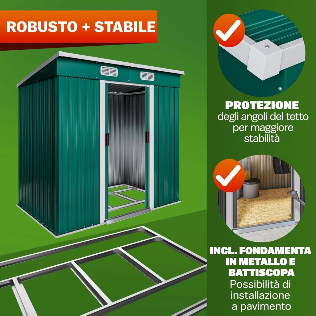 ® Casetta per Attrezzi da Giardino in Metallo 2m² con Base 200x125x180cm Porta Scorrevole Capanno con Tetto Spiovente Capannone da Esterno 4m³