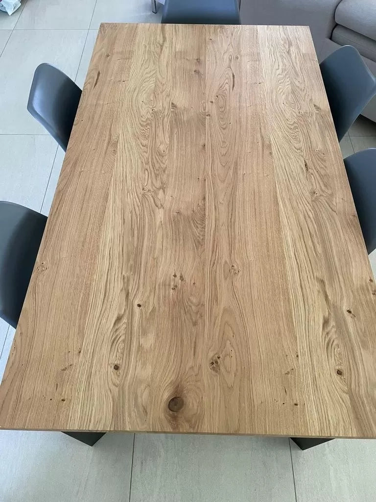 Tavolo fisso in legno rovere impiallacciato 160x90  spessore 4 cm e gambe in ferro (796) - Mobili 2G