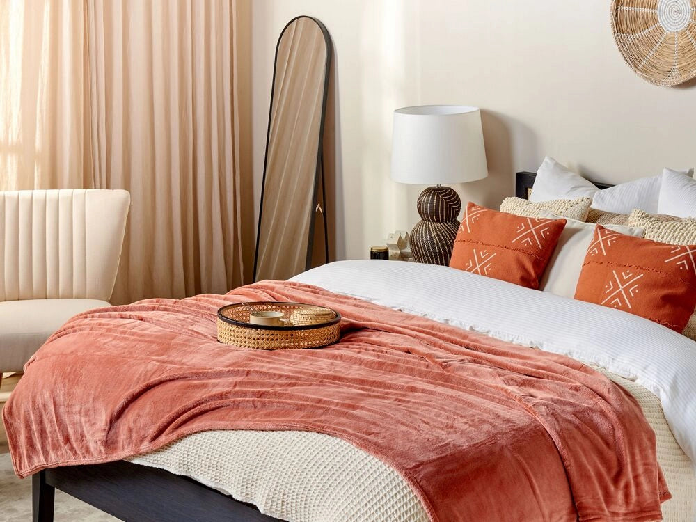Coperta plaid in poliestere rosso 150 x 200 cm morbido durevole letto divano soggiorno stile classico