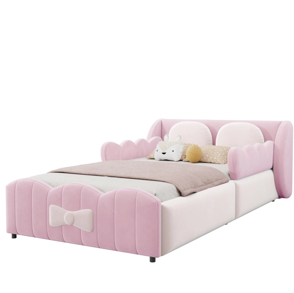 Letto singolo imbottito per bambini 90x200 cm in velluto rosa con contenitore idraulico