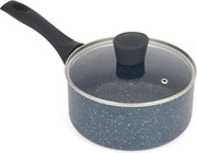 Padella a Cottura Nota con Coperchio - Piccola Padella 18 cm - Adatta a Tutti i Fornelli, Compresi Quelli a Induzione - Doppia Stratificazione - Facile Pulizia - Maniglia in Bakelite morbido - Aluminium in Marmo Blu Pressato