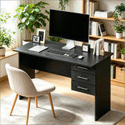 Scrivania lineare con 3 cassetti, serratura e guide silenziose, per ufficio e studio, in legno nero, 120 × 60 × 75 cm