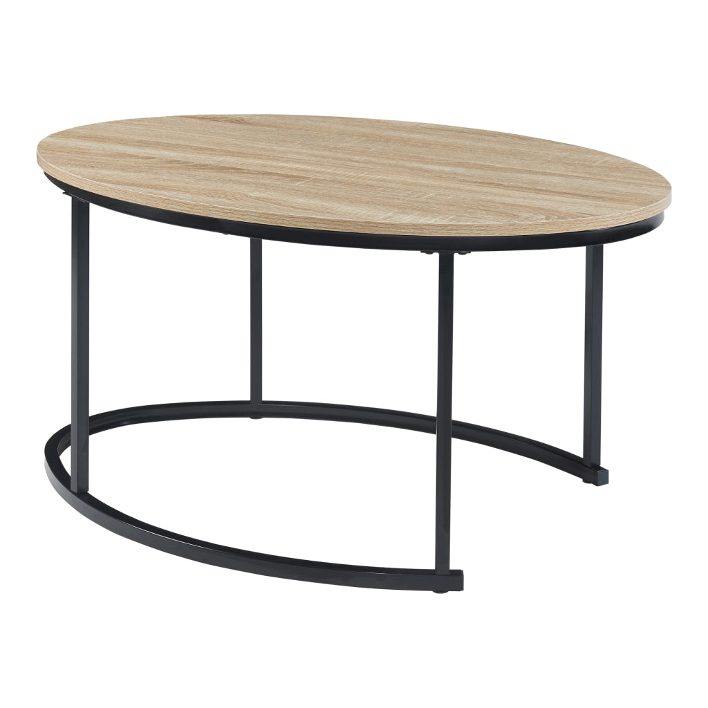 Set Niederlande di 2 Tavolini Sovrapponibili - Effetto Rovere / Nero [en.casa]