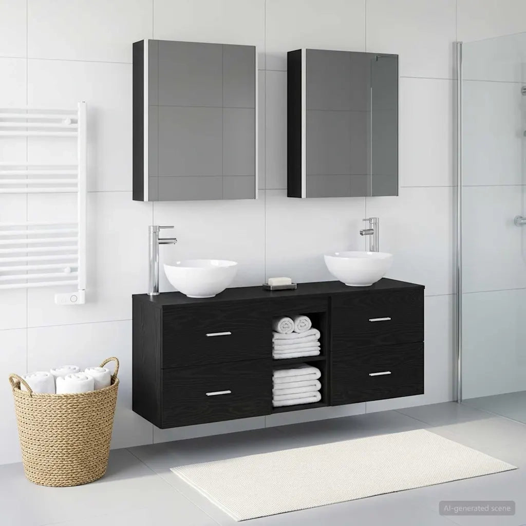 Set di Armadi da Bagno 5 pcs Rovere Nero 53 x 15,5 x 70 cm 3406688
