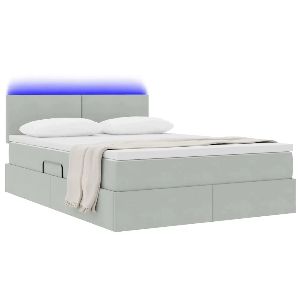 Letto con contenitore e LED Grigio chiaro 140 x 190 cm Velluto 3371331