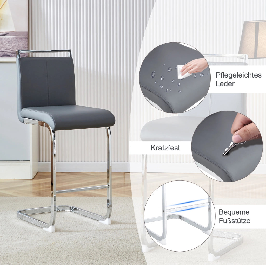 Set di 2 sgabelli da bar in PU grigio scuro con gambe argento