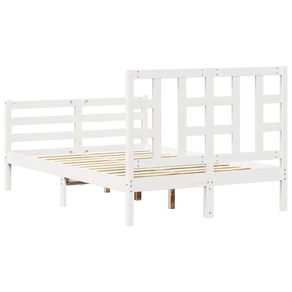 Giroletto con Testiera-Struttura Letto con testiera Bianco Small Double Legno Massello 913322