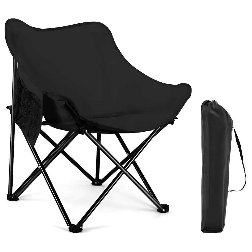 Trade Shop - Sedia Da Campeggio Pieghevole Portatile Nera Con Tasca Laterale Borsa Per Trasporto 632843 -