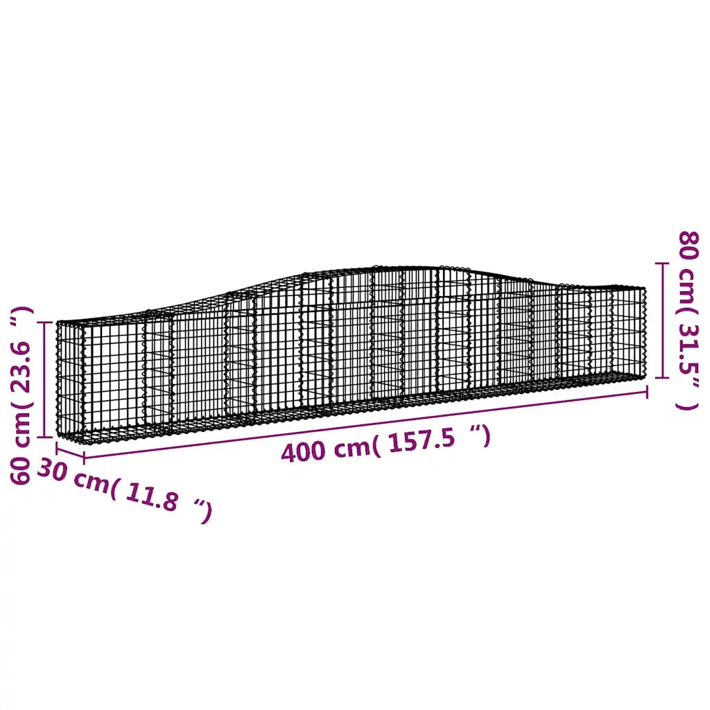 Cesti Gabbioni ad Arco 3 pz 400x30x60/80 cm Ferro Zincato 3145801