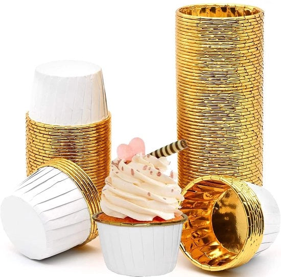 Confezioni per Cupcake in Carta - 50 pezzi - Bianco Oro - Ideali per Feste e Dolci