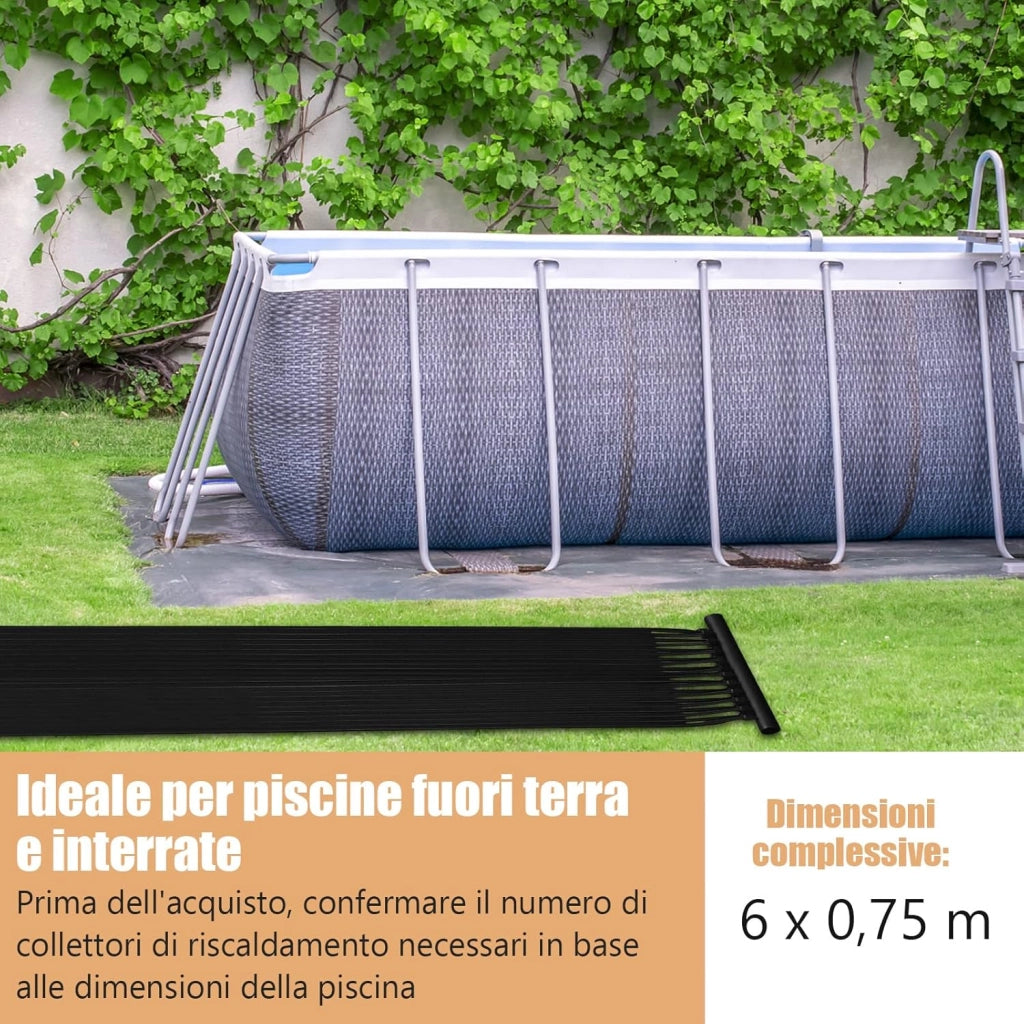 Riscaldatore Solare per Piscina, 2 pz 500 x 75/600x75 cm Pannelli Solari in PE Resistente alle Intemperie e Assorbimento Efficiente, per 21500/25800 L Piscina Interrata e Fuori Terra (6m)
