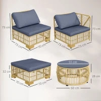 Set Salotto in Rattan da Giardino con Divano Modulabile, Cuscini e Tavolino da Caffè, Grigio