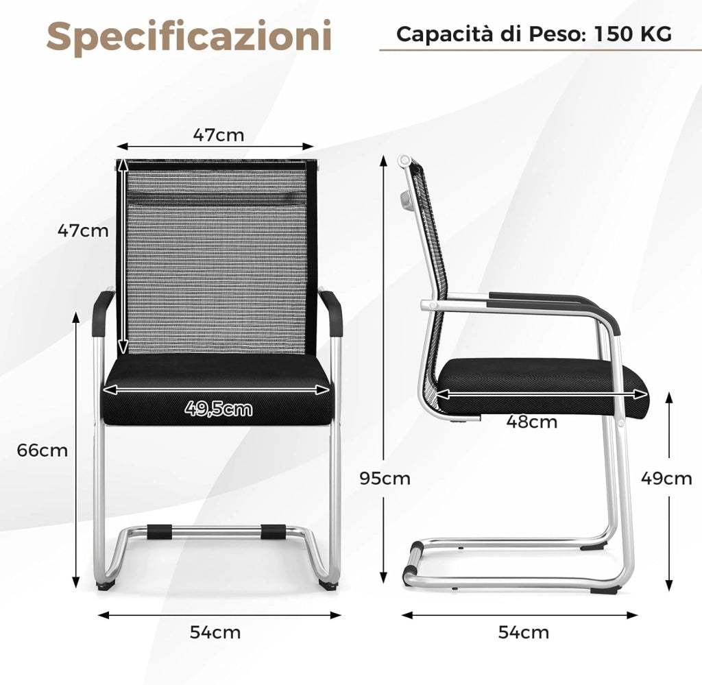 Set di 4 Sedie per Ospiti da Ufficio in Rete, Sedia da Conferenza con Base in Metallo e Braccioli, Poltrona da Ufficio in Rete,per Casa, Sale Conferenza, Portata 150 kg