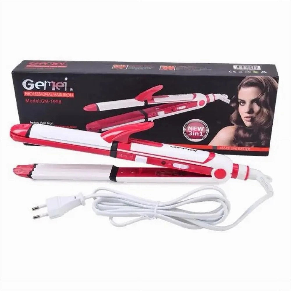Trade Shop - Piastra Capelli Ferro Arricciacapelli Professionale Multistyler 3 In 1 Gm-1958 -