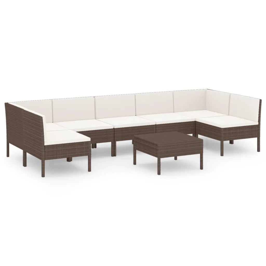 Set Divani da Giardino 8 pz con Cuscini in Polyrattan Marrone cod mxl 38497