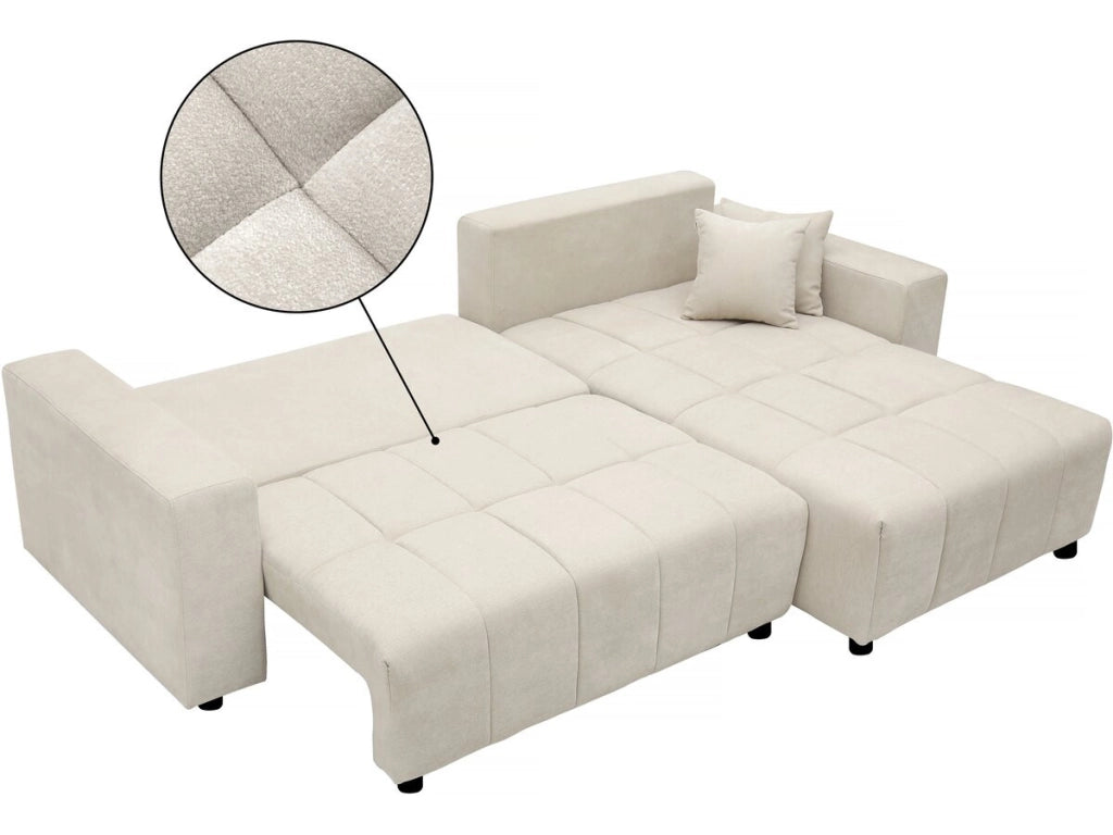 Divano letto angolare a bolle "George" a 4 posti in tessuto di ciniglia - Beige