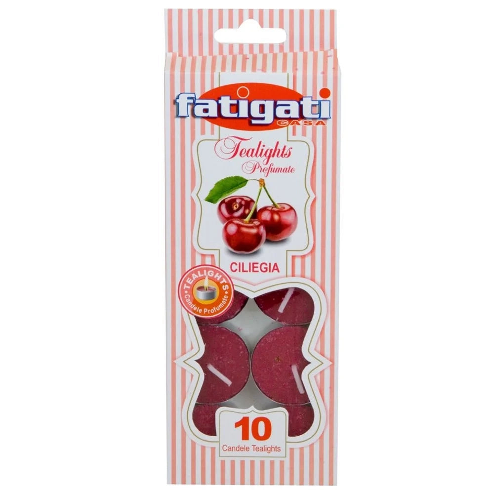 Trade Shop - Set 12pz Da 10 Candele Profumate Tealight Lumini Rotondi Fragranza Alla Ciliegia 295418 -