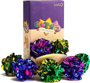 24 pezzi di palline da gioco in Mylar 1.6 pollici con riflessi, palline da gioco per gatti con effetto crinkle, luce e suono, leggere e in diverse colori