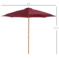 Ombrellone da Giardino in Bambù Ø3x2.5m con Doppio Tetto Rosso