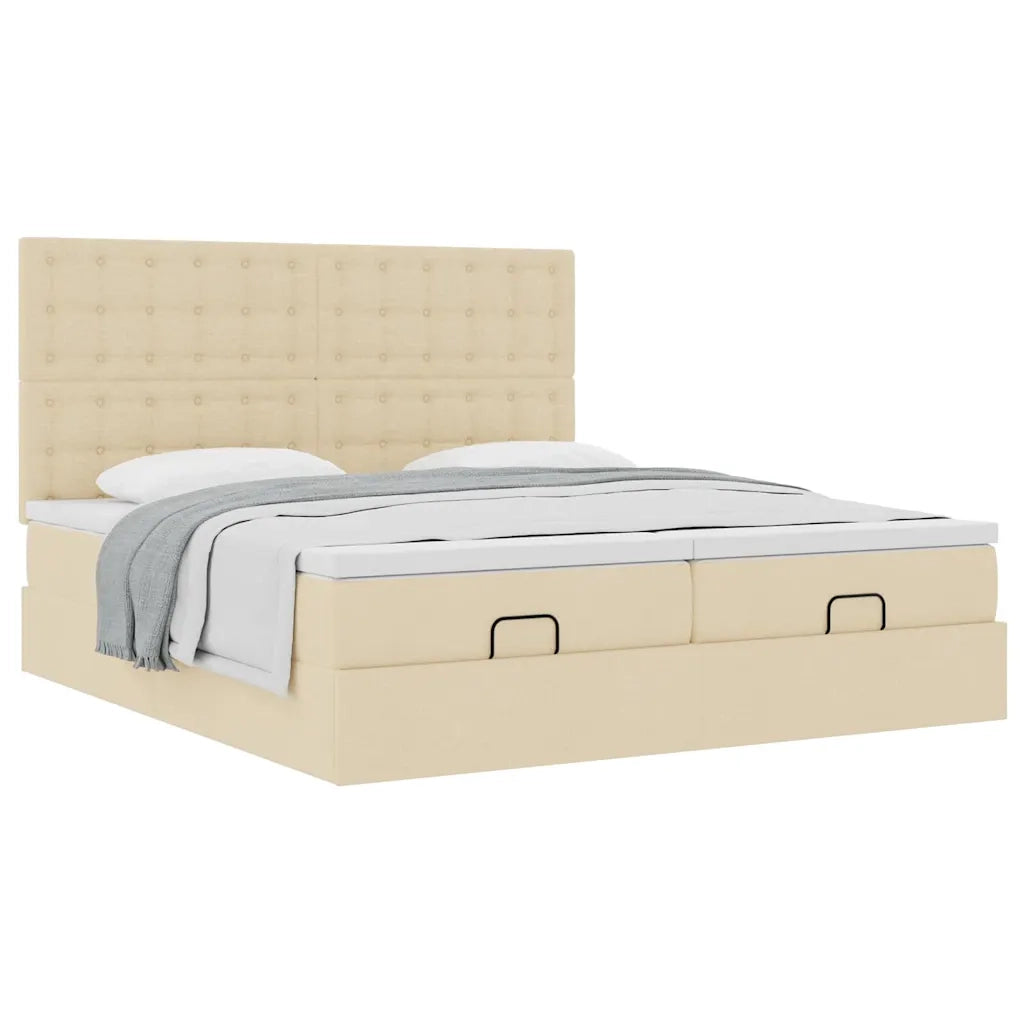 Struttura Letto Pouf con Materassi Crema 200x200 cm in Tessuto 3313746