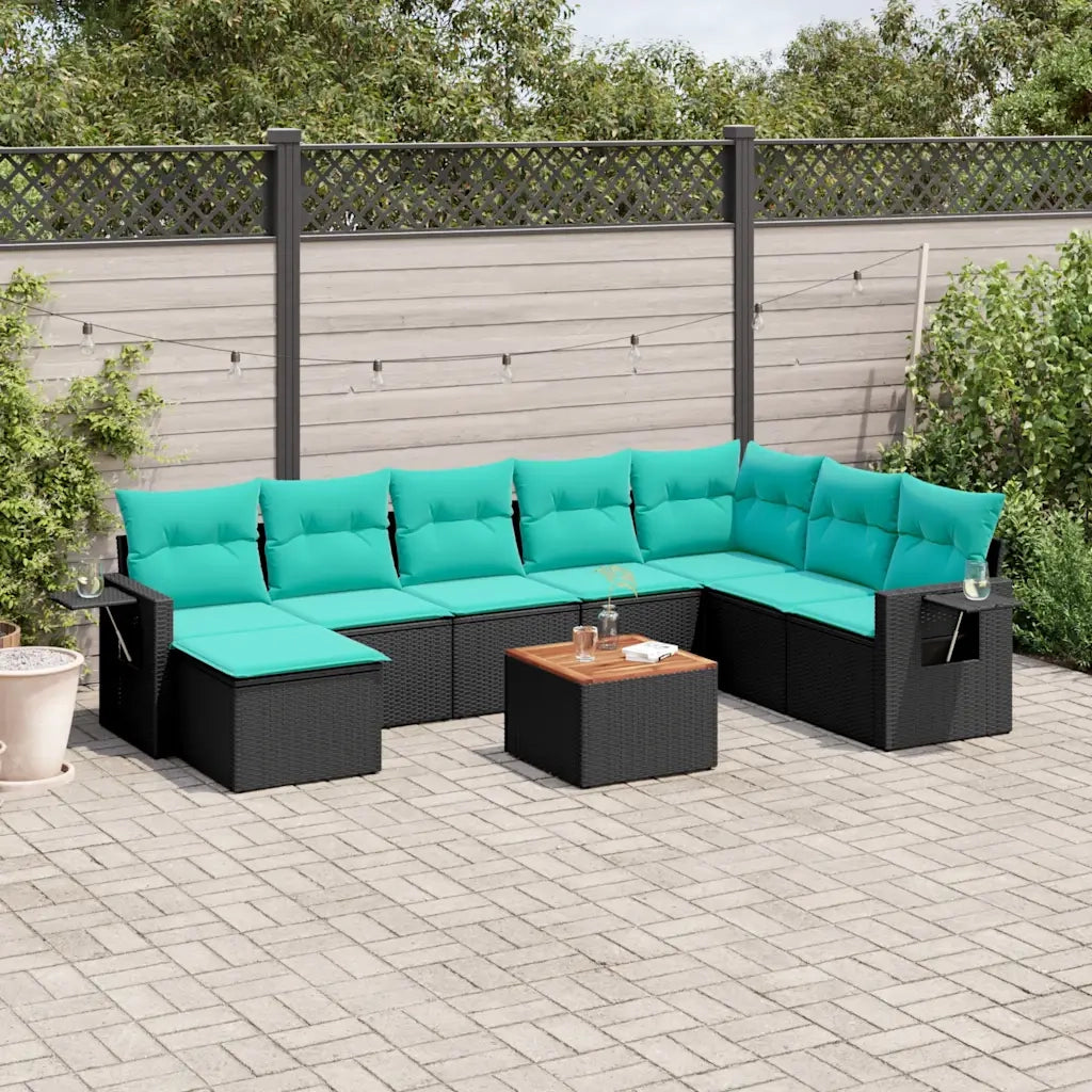 Set Divani da Giardino 9 pz con Cuscini Nero in Polyrattan 3224699