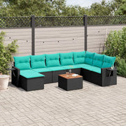 Set Divani da Giardino 9 pz con Cuscini Nero in Polyrattan 3224699