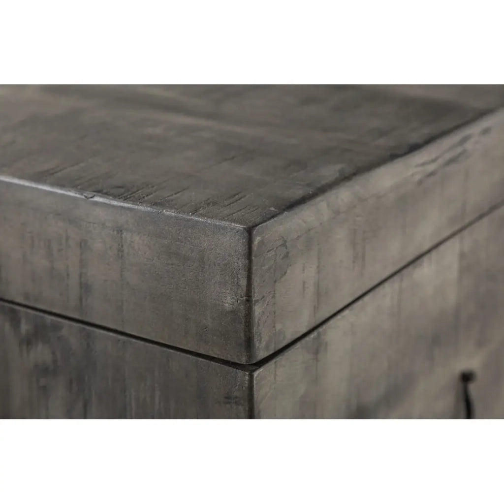 Tavolino basso o panca contenitore MERAX 115 cm grigio in legno massiccio e metallo stile industriale