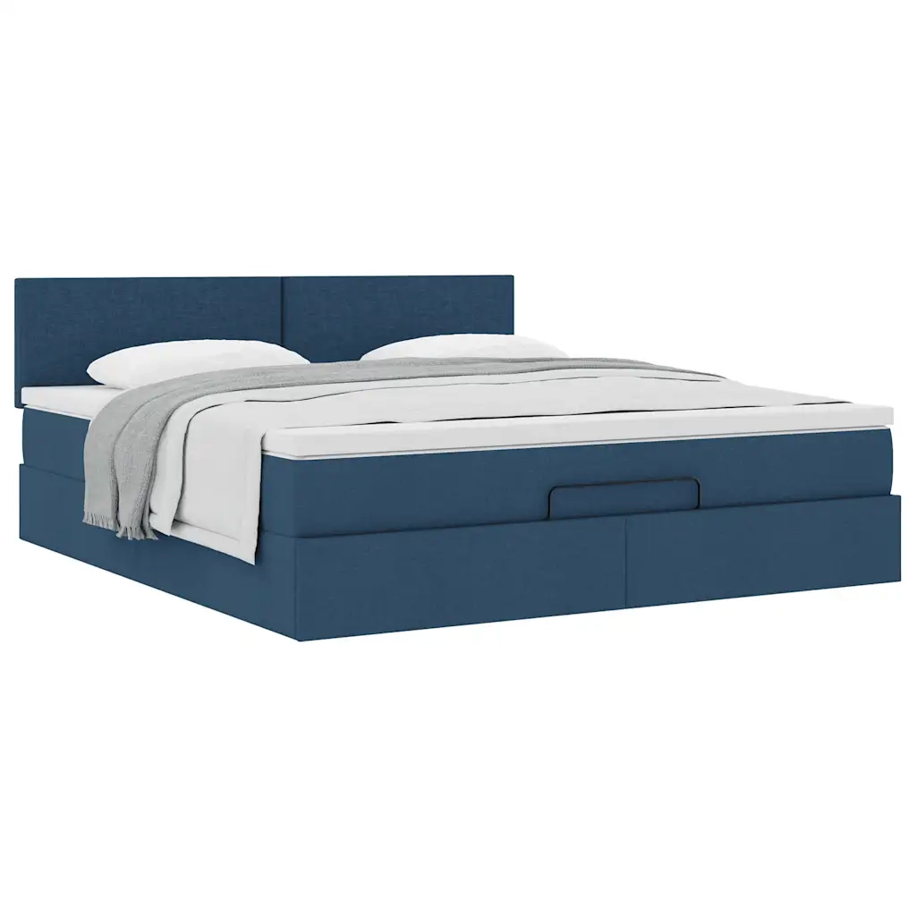 Struttura Letto Pouf con Materasso Blu 160x200 cm in Tessuto 3311393