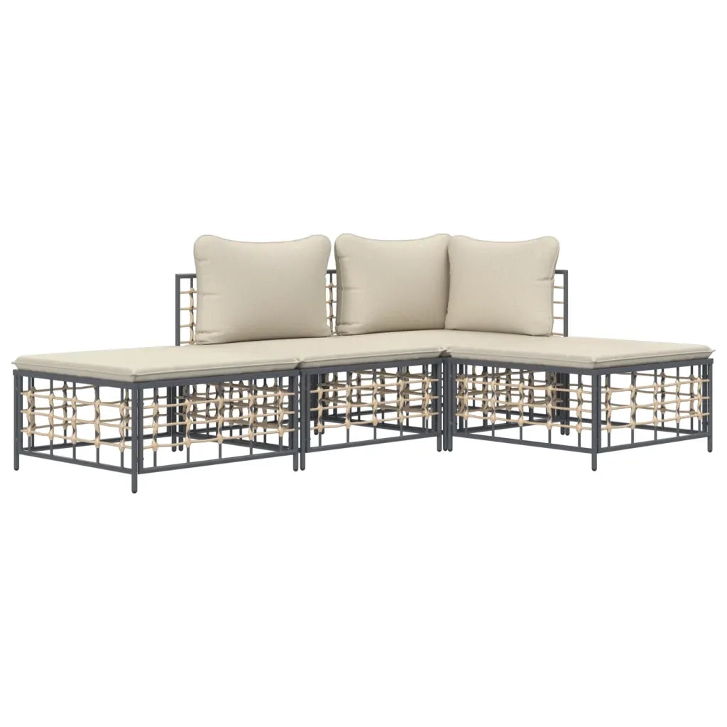 Set Divani da Giardino 4 pz con Cuscini Antracite in Polyrattan 3186726