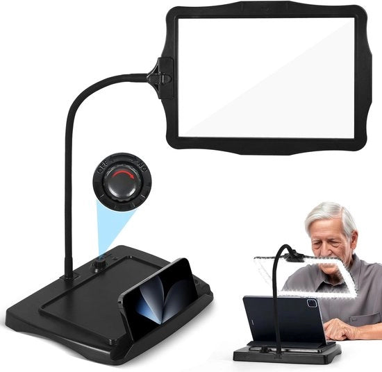 Lozione Ottica Grande - Luce 50 Ultra-Chiarissima LED - Visore Libero - Luce Orizzontale - Verticale Schermatura - Collo Flessibile a Serraggio Totale per Anziani - Nero