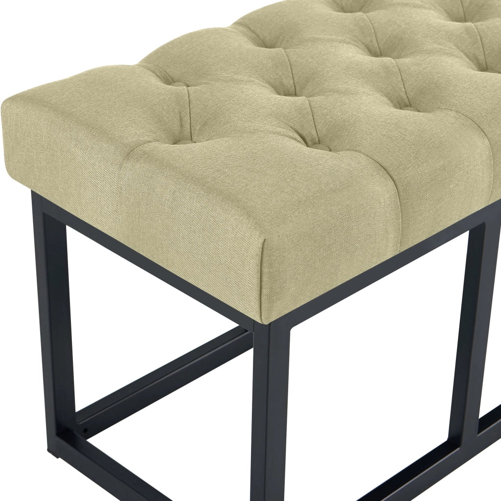 Panca design AMUN in metallo nero opaco e tessuto Tortora,100 cm