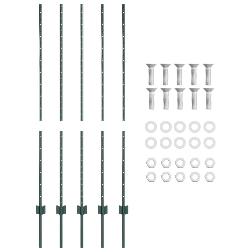 Pali per Recinto 5 pcs U-Channel Verde 140 cm Acciaio