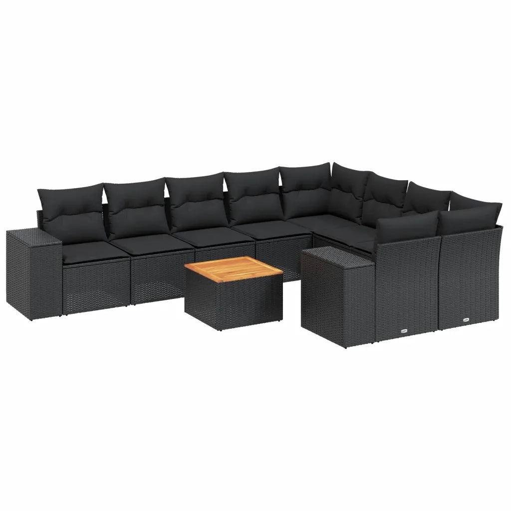 Set Divani da Giardino 10pz con Cuscini in Polyrattan Nero 3257931