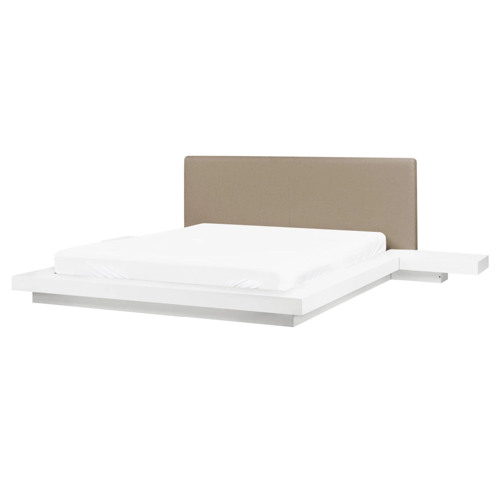 Letto matrimoniale con comodini a LED testata bouclé bianco in frassino bianco 160 x 200 cm stile giapponese